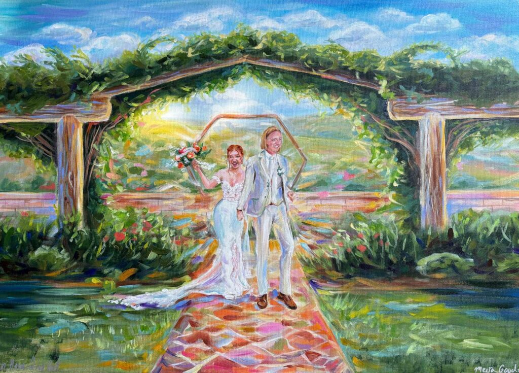 Live wedding painting - golden hour live art