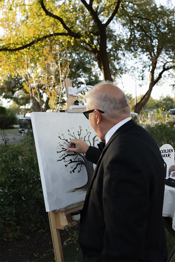 Golden hour wedding guest fingerprint tree - golden hour live art
