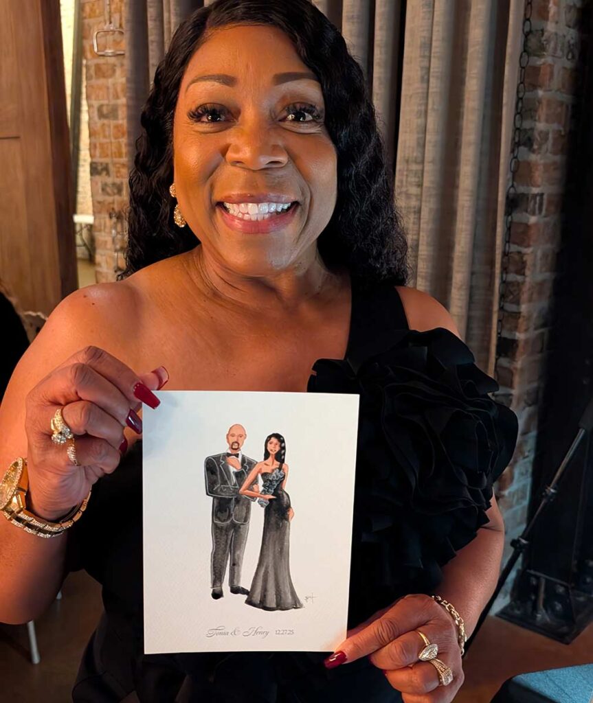 Wedding watercolor portraits 3 - golden hour live art